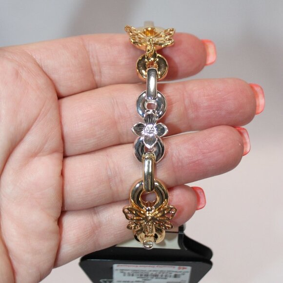 NWT Napier Stretch Gold & Silver Flora and Butterfly Bracelet - Picture 3 of 8